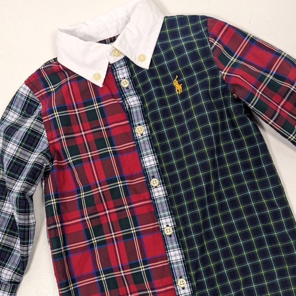 Ralph Lauren Romper Baby Boys Size 12m Mixed Plaid Button Down Collar Holiday - Picture 2 of 5